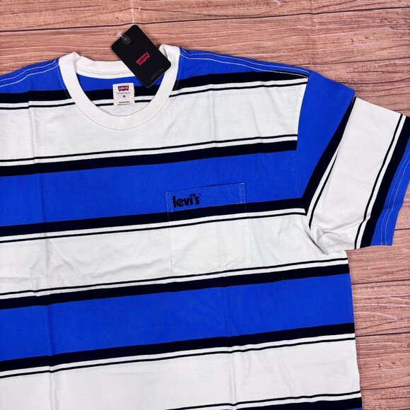 Levis Mens Oversized Striped Crewneck T-Shirt With Pocket Blue/White/Navy - Picture 3 of 16